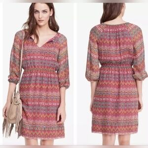 Diane Von Furstenberg "Parry" Size 4 Dress Silk Smocked Boho Pink Multi